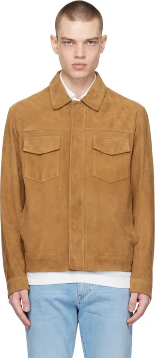 BOSS Brown Flap Pocket Leather Jacket