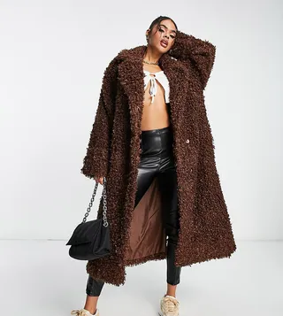 ASYOU longline faux fur coat in chocolate