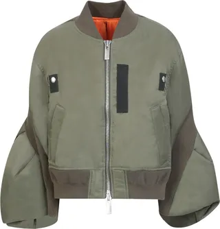 Wide Sleeves Khaki Bomber Jacket