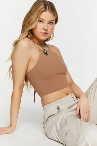 Seamless Halter Tie-Back Crop Top