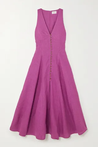 Three Graces London - Rose Linen Midi Dress - Purple