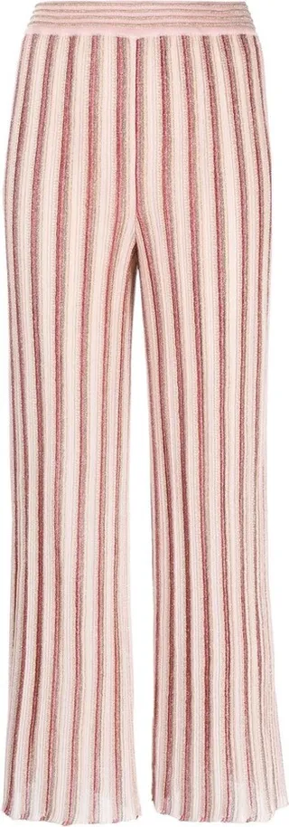 Lurex-Detailed Fine-Knitted Straight-Legged Trousers