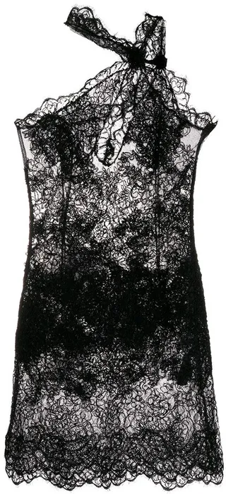 Lace Asymmetric-Neck Dress