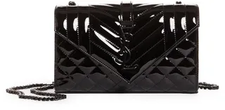 Small Envelope Quilted Patent Leather Shoulder Bag