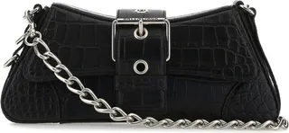 Handbag Realized In Crocodile Motif Embossed Calf Leather On The Entire Surface Enriched By Logoed Decorative Safety Buckle At The Front.
