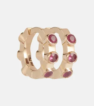 Stepping Stone 18kt rose gold midi hoop earrings with diamonds and rubies