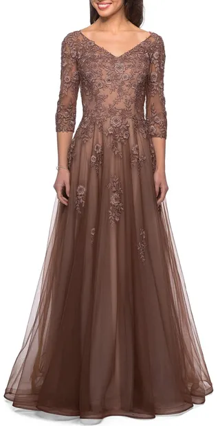 Floral Appliqué A-Line Gown