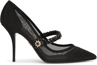 Crystal-Strap Mesh Pumps