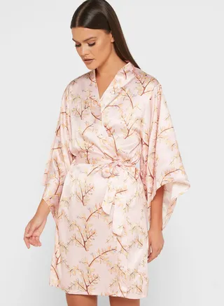 Floral Print Satin Robe