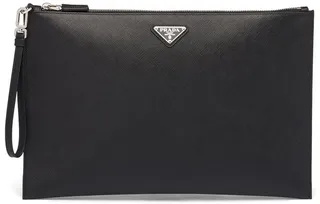 Logo Plaque Saffiano Pouch