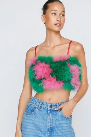 Nasty Gal Womens Premium Feather Checkerboard Cami Top