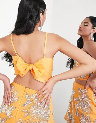 ASOS EDITION floral embellished linen tie back cami top orange
