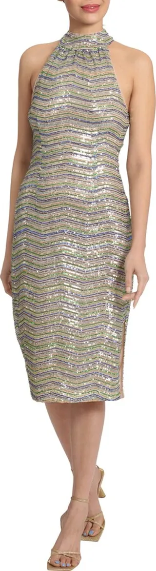 Sequin Halter Sheath Dress