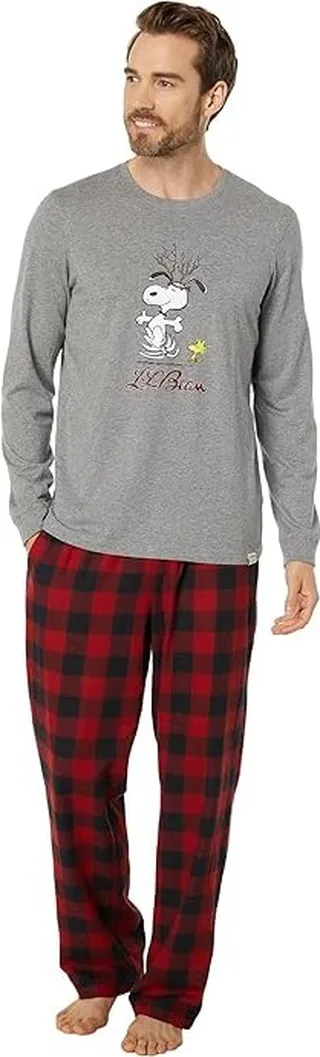 L.L.Bean L.L.Bean x Peanuts Camp Pajama Set Snoopy (Deep Red Buffalo) Men's Pajama Sets