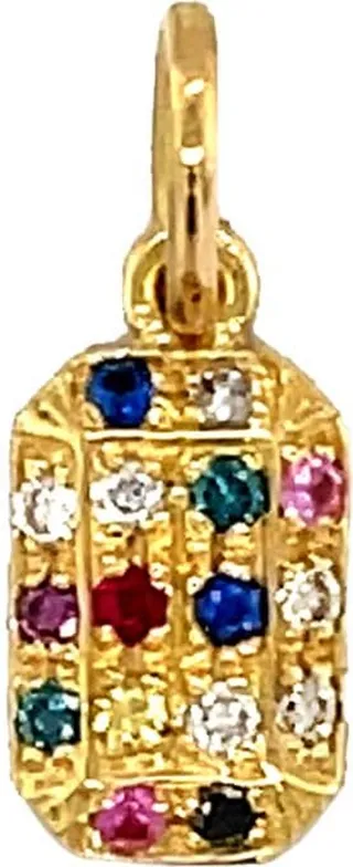 Small Rainbow Pavé Emerald Shape Yellow Gold Charm
