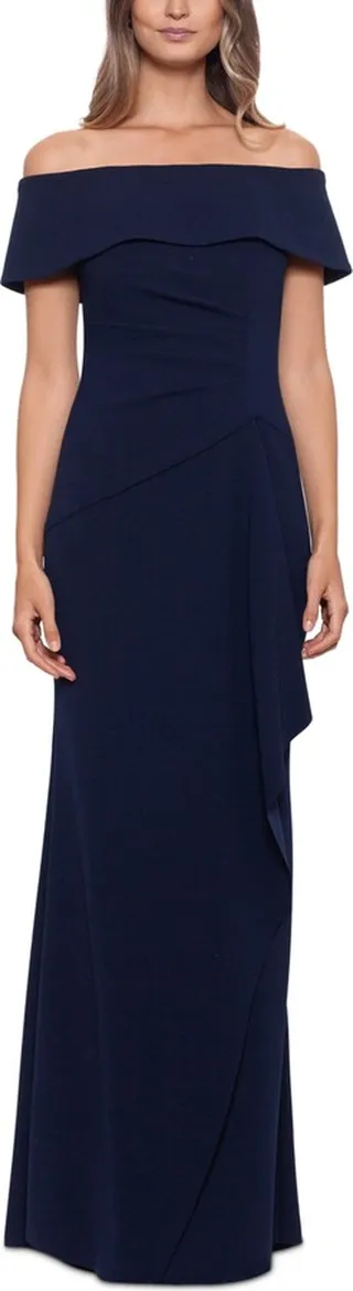 Xscape Off-The-Shoulder Scuba-Crepe Gown