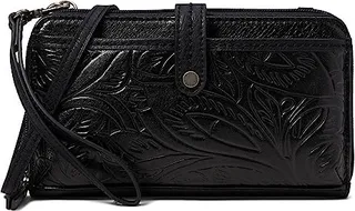 The Sak Iris Large Smartphone Crossbody (Black Leaf Embossed 1) Cross Body Handbags