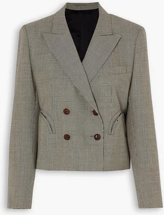 Kentra Spencer cropped double-breasted houndstooth wool blazer