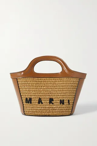 Marni - Tropicalia Micro Embroidered Raffia And Leather Tote - Brown