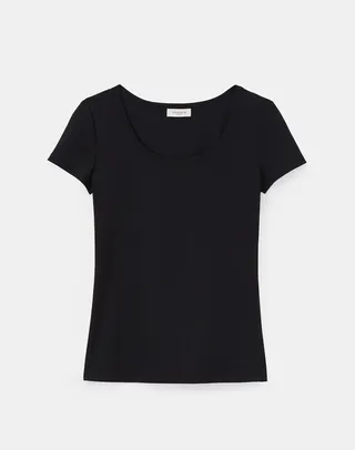 Petite Swiss Cotton Rib Scoop Neck T Shirt