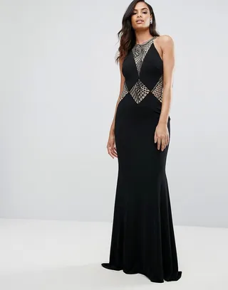 Jovani Fishtail Maxi Dress With Cut Out Lace Detail