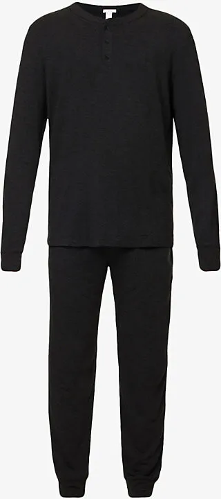 ens Black Henry Long-sleeved Stretch-jersey Pyjama set