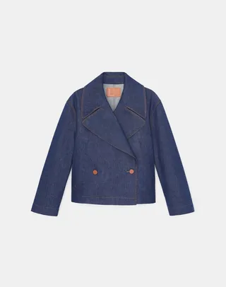 L148 Denim Wide Collar Double Breasted Jacket