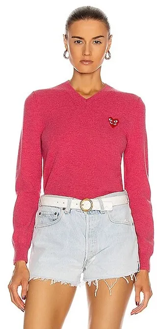 COMME des GARCONS PLAY V-Neck Pullover in Pink