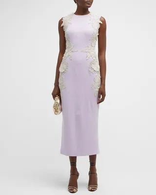 Floral Lace-Applique Midi Sheath Dress