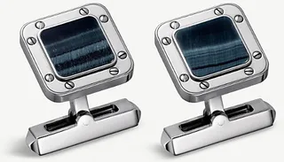 Mens Santos de Sterling Silver and Hawk’s eye Cufflinks