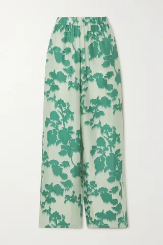 Max Mara - Leisure Tenzone Printed Silk-satin Straight-leg Pants - Green
