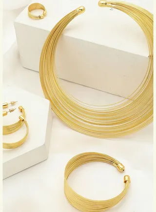 Gold Plated Designer Necklace, Earring, Ring and Bracelet Set
