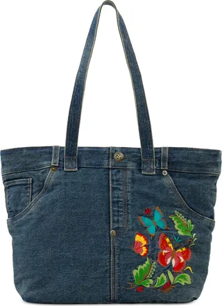 Patricia Nash Ashwell Large Embroidered Denim Tote Bag
