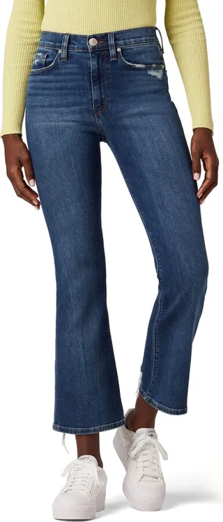 Barbara Distressed High Waist Crop Bootcut Jeans