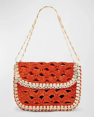 Large Cutout Raffia Shoulder Bag
