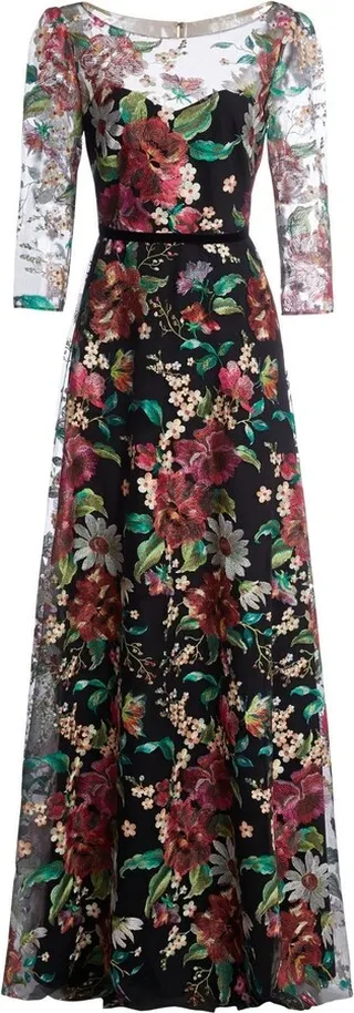 Embroidered Floral Evening Gown