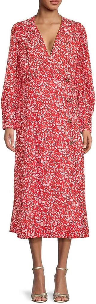 Abstract Print Wrap Midi Dress