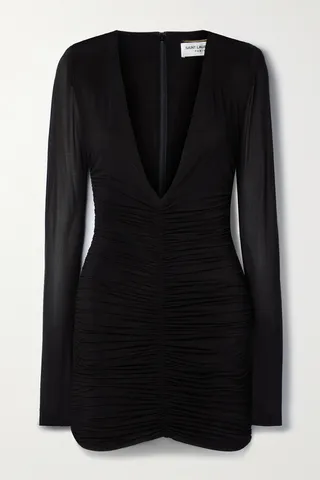 SAINT LAURENT - Ruched Strech-jersey Mini Dress - Black