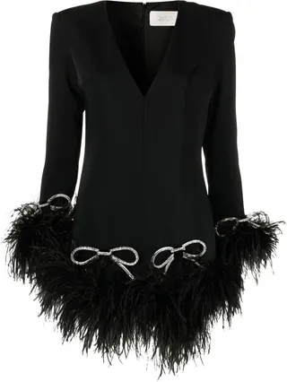 Bow-Embellished Feather-Trimmed Minidress