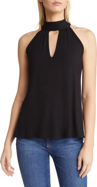 Cutout Mock Neck Halter Top