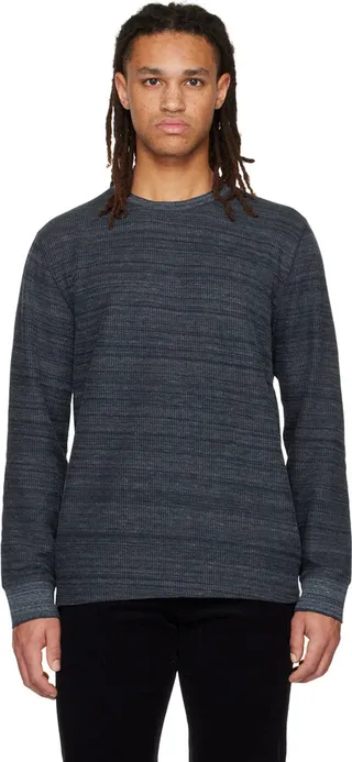 Vince Blue Thermal Long Sleeve T-Shirt