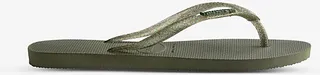 Womens Green Slim Metallic Rubber Flip-flops