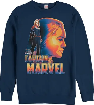 Men's Marvel Captain Marvel Artistic Profile Sweatshirt - Navy Blue - 2X Large