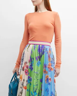 Scoop-Neck Long-Sleeve Tulle Blouse