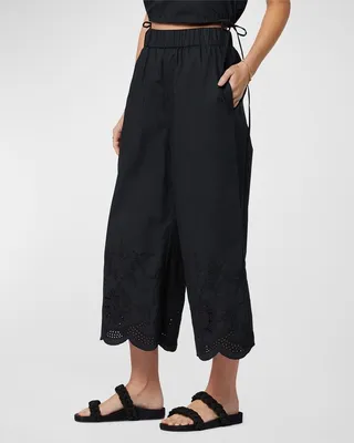 Florence Scalloped Wide-Leg Eyelet Pants