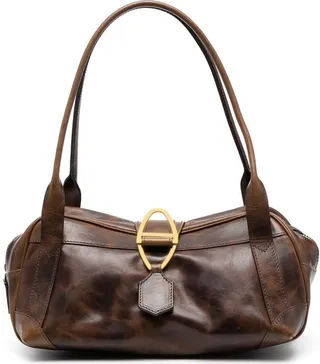 Folder Top Leather Shoulder Bag