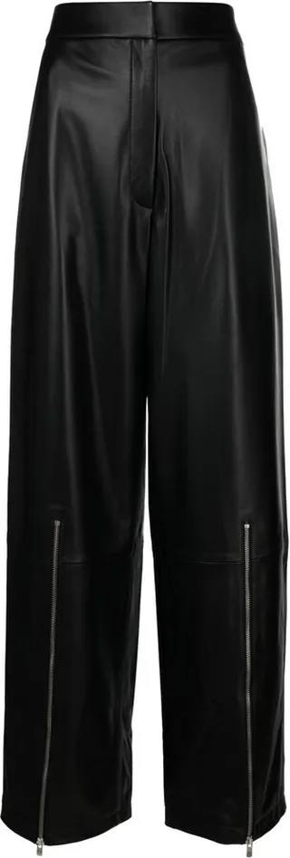 Zip-Detail Wide Leg Leather Trousers