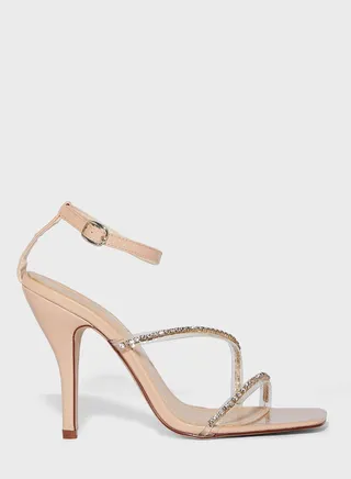 Square Toe Diamante Strap Stiletto Sandal