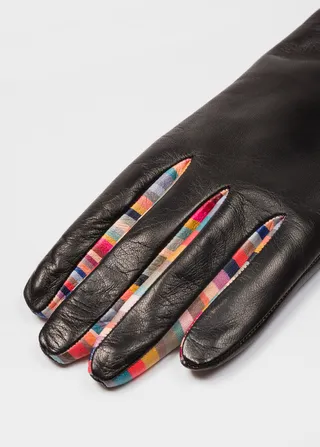 Women's Black Leather 'Concertina Swirl' Gloves