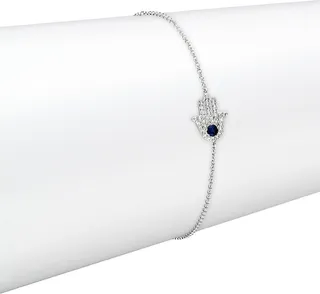 14K White Gold Sapphire & Diamond Hamsa Charm Bracelet